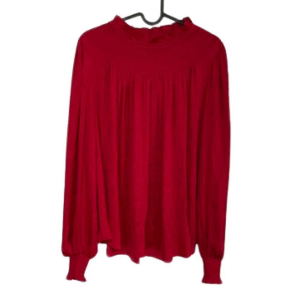 Gibson Latimer Long Sleeve Mock Smock Neck Peasant Blouse